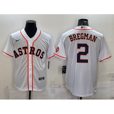 Men's Houston Astros #2 Alex Bregman White With Patch Cool Base Stitched Jersey