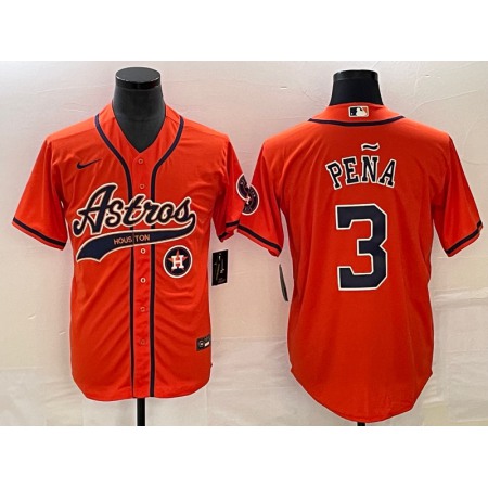 Men's Houston Astros #3 Jeremy Pena Orange With Patch Cool Base Stitched Baseball Jersey