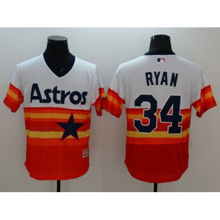 Astros #34 Nolan Ryan White/Orange Flexbase Authentic Collection Cooperstown Stitched MLB Jersey