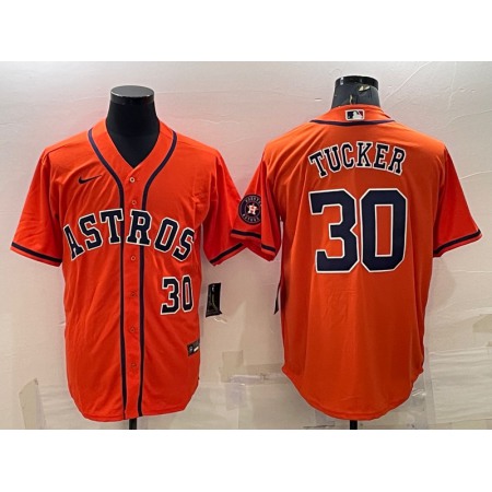 Men's Houston Astros #30 Kyle Tucker Orange With Patch Cool Base Stitched Jersey