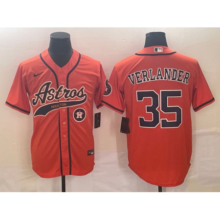 Men's Houston Astros #35 Justin Verlander Orange With Patch Cool Base Stitched Baseball Jersey