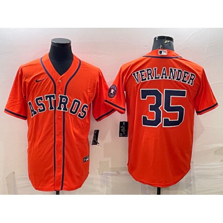 Men's Houston Astros #35 Justin Verlander Orange With Patch Cool Base Stitched Jersey