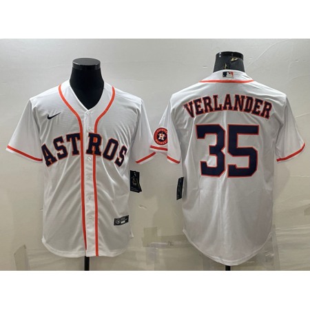 Men's Houston Astros #35 Justin Verlander White With Patch Cool Base Stitched Jersey