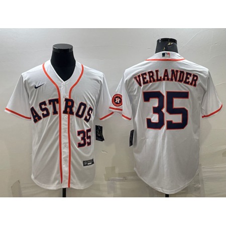 Men's Houston Astros #35 Justin Verlander White With Patch Cool Base Stitched Jersey