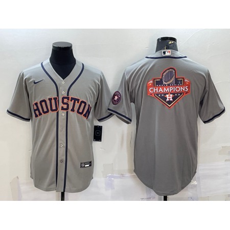 Men's Houston Astros Grey 2022 World Series Champions Team Big Logo With Patch Cool Base Stitched Jersey