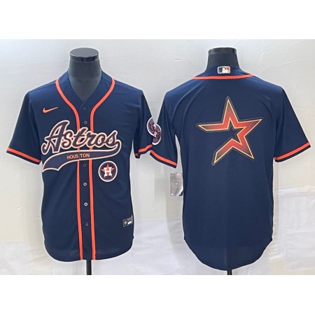 Men's Houston Astros Navy Team Big Logo With Patch Cool Base Stitched Baseball Jersey