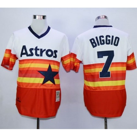 Mitchell And Ness 1980 Astros #7 Craig Biggio White/Orange Throwback Stitched MLB Jersey