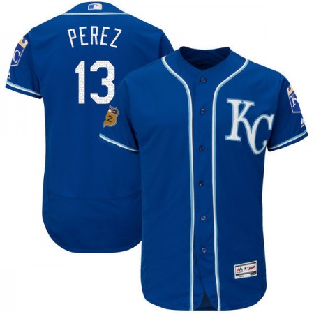 Men's Kansas City Royals #13 Salvador Perez Majestic Royal 2017 Spring Training Authentic Flex Base Player Stitched MLB Jersey