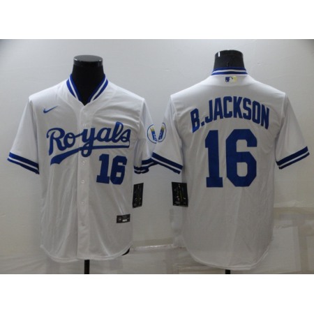 Men's Kansas City Royals #16 Bo Jackson White Cool Base Stitched Jersey