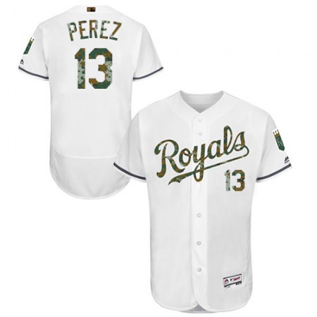 Royals #13 Salvador Perez White Flexbase Authentic Collection 2016 Memorial Day Stitched MLB Jersey