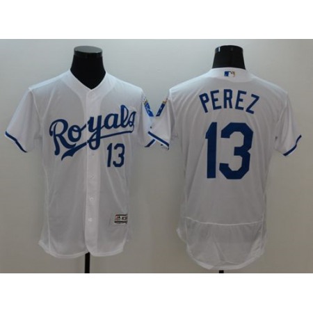 Royals #13 Salvador Perez White Flexbase Authentic Collection Stitched MLB Jersey