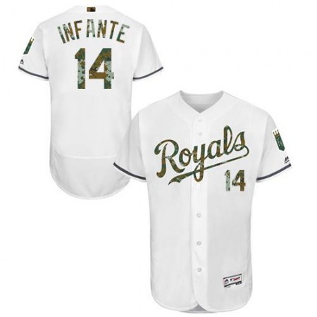 Royals #14 Omar infante White Flexbase Authentic Collection 2016 Memorial Day Stitched MLB Jersey