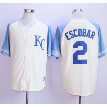 Royals #2 Alcides Escobar Cream Exclusive Vintage Stitched MLB Jersey