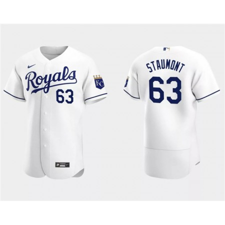 Men's Kansas City Royals #63 Josh Staumont White Flex Base Stitched MLB Jersey