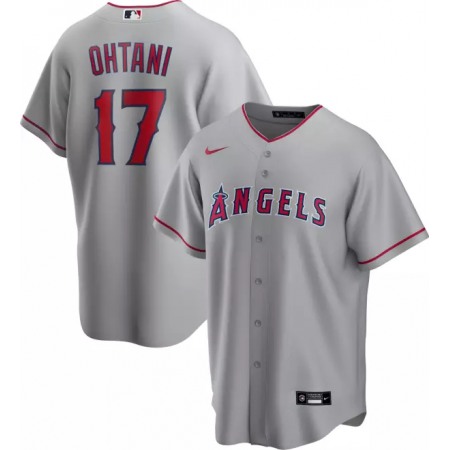 Men's Los Angeles Angels #17 Shohei Ohtani Grey Cool Base Stitched Jersey