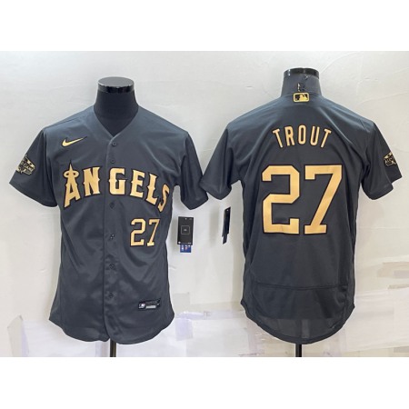 Men's Los Angeles Angels #27 Mike Trout 2022 All-star Charcoal Flex Base Stitched Jersey