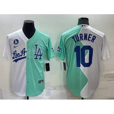 Men's Los Angeles Dodgers #10 Justin Turner 2022 All-Star White/Green Cool Base Stitched Baseball Jersey