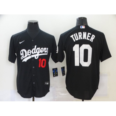 Men's Los Angeles Dodgers #10 Justin Turner Black Cool Base Stitched Jersey