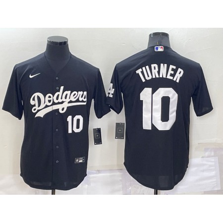 Men's Los Angeles Dodgers #10 Justin Turner Black Cool Base Stitched Jersey