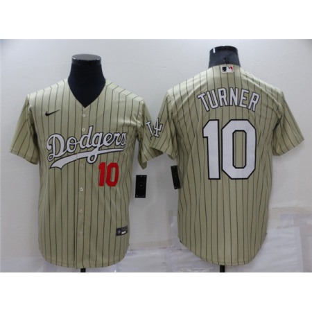 Men's Los Angeles Dodgers #10 Justin Turner Cream Throwback Stitched Baseball Jersey