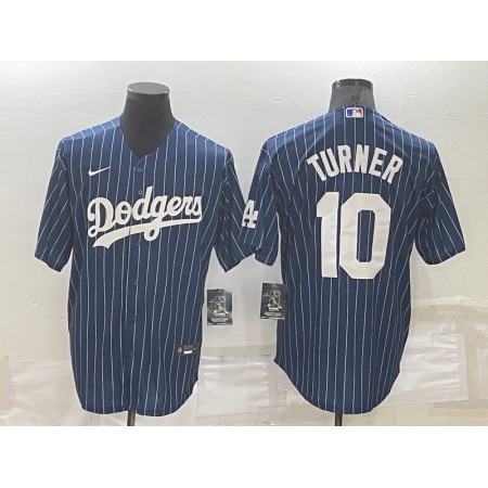 Men's Los Angeles Dodgers #10 Justin Turner Navy Cool Base Stitched Baseball Jersey