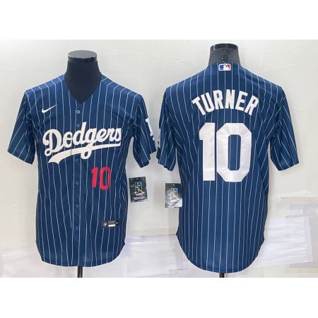 Men's Los Angeles Dodgers #10 Justin Turner Navy Cool Base Stitched Baseball Jersey