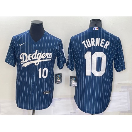 Men's Los Angeles Dodgers #10 Justin Turner Navy Cool Base Stitched Baseball Jersey