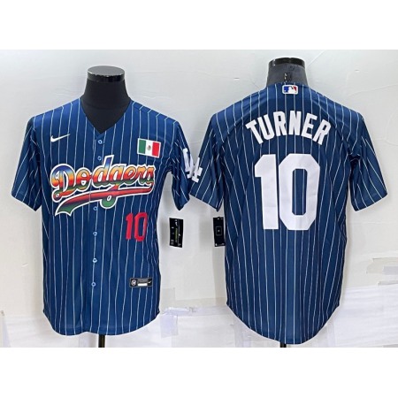 Men's Los Angeles Dodgers #10 Justin Turner Navy Mexico Rainbow Cool Base Stitched Baseball Jersey