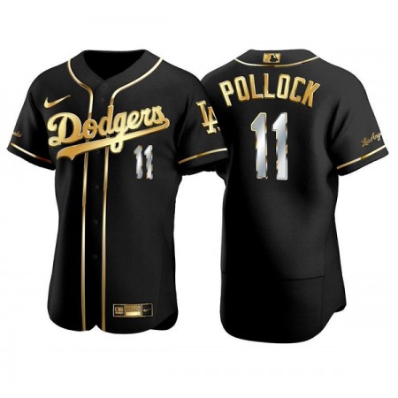 Men's Los Angeles Dodgers #11 A.J. Pollock Black Gold Championship Flex Base Stitched Baseball Jersey