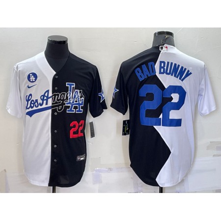 Men's Los Angeles Dodgers #22 Bad Bunny 2022 All-Star White/Black Split Cool Base Stitched Baseball Jersey