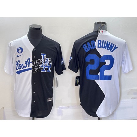 Men's Los Angeles Dodgers #22 Bad Bunny 2022 All-Star White/Black Split Cool Base Stitched Baseball Jersey