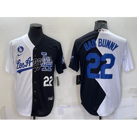 Men's Los Angeles Dodgers #22 Bad Bunny 2022 All-Star White/Black Split Cool Base Stitched Baseball Jersey