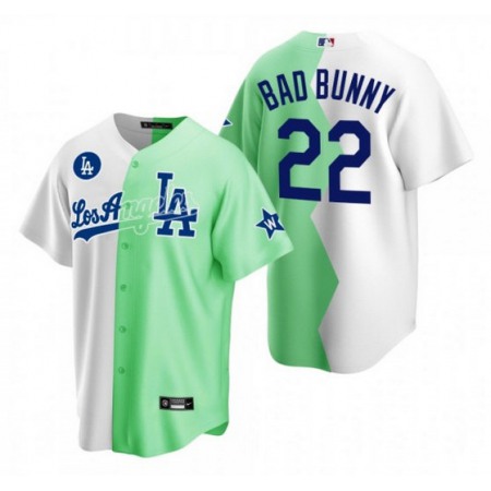 Men's Los Angeles Dodgers #22 Bad Bunny 2022 All-Star White/Green Cool Base Stitched Baseball Jersey