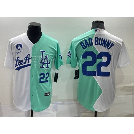 Men's Los Angeles Dodgers #22 Bad Bunny 2022 All-Star White/Green Cool Base Stitched Baseball Jersey