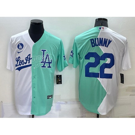 Men's Los Angeles Dodgers #22 Bad Bunny 2022 All-Star White/Green Cool Base Stitched Baseball Jersey