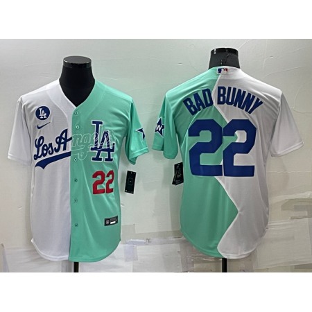 Men's Los Angeles Dodgers #22 Bad Bunny 2022 All-Star White/Green Cool Base Stitched Baseball Jersey