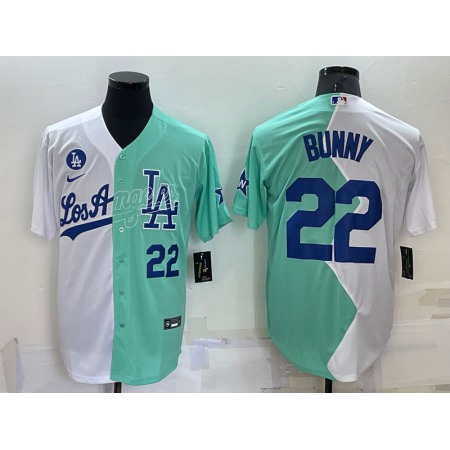 Men's Los Angeles Dodgers #22 Bad Bunny 2022 All-Star White/Green Cool Base Stitched Baseball Jersey