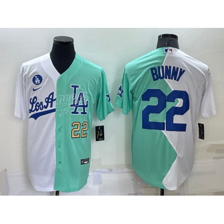 Men's Los Angeles Dodgers #22 Bad Bunny 2022 All-Star White/Green Cool Base Stitched Baseball Jersey