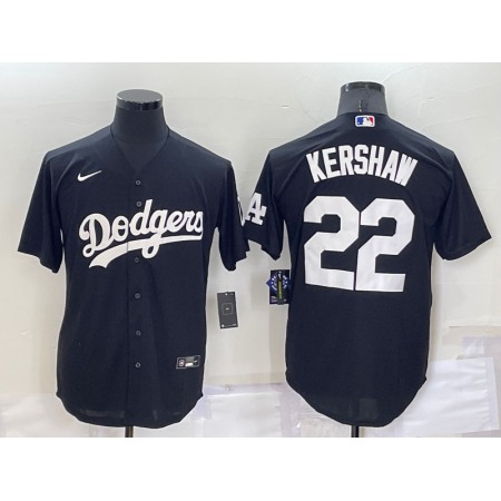 Men's Los Angeles Dodgers #22 Clayton Kershaw Black Cool Base Stitched Baseball Jersey