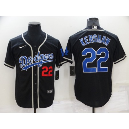 Men's Los Angeles Dodgers #22 Clayton Kershaw Black Cool Base Stitched Baseball Jersey