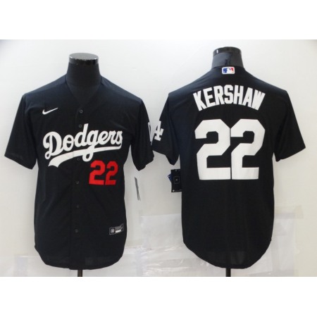 Men's Los Angeles Dodgers #22 Clayton Kershaw Black Cool Base Stitched Baseball Jersey