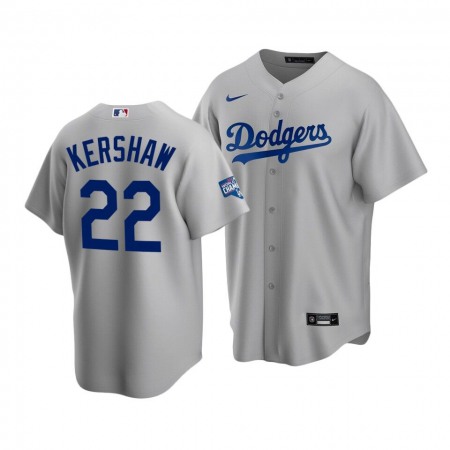 Men's Los Angeles Dodgers #22 Clayton Kershaw Grey 2020 World Series Champions Home Patch Stitched Jersey