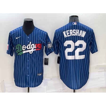 Men's Los Angeles Dodgers #22 Clayton Kershaw Navy Mexico World Series Cool Base Stitched Baseball Jersey