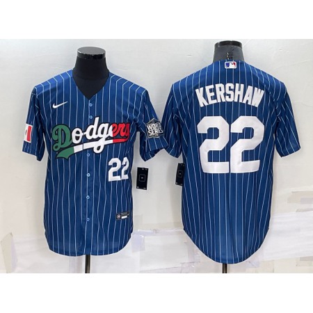 Men's Los Angeles Dodgers #22 Clayton Kershaw Navy Mexico World Series Cool Base Stitched Baseball Jersey