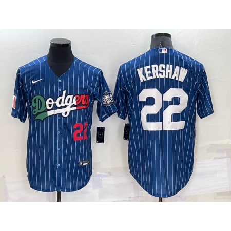 Men's Los Angeles Dodgers #22 Clayton Kershaw Navy Mexico World Series Cool Base Stitched Baseball Jersey