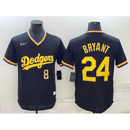 Men's Los Angeles Dodgers Front #8 Back #24 Kobe Bryant Black Gold Stitched Jersey