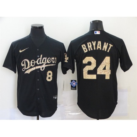 Men's Los Angeles Dodgers Front #8 Back #24 Kobe Bryant Black Stitched Base Stitched Jersey