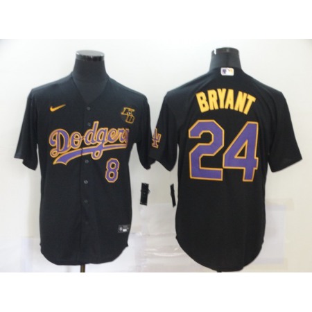 Men's Los Angeles Dodgers Front #8 Back #24 Kobe Bryant Throwback Black With KB Patch Cool Base Stitched Jersey