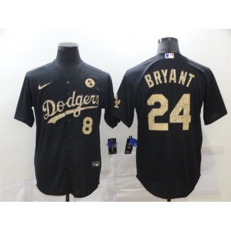 Men's Los Angeles Dodgers Front #8 Back #24 Kobe Bryant With KB Patch Black Cool Base Stitched Jersey