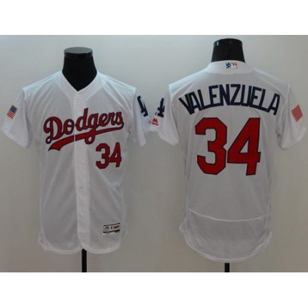 Dodgers #34 Fernando Valenzuela White Fashion Stars & Stripes Flexbase Authentic Stitched MLB Jersey